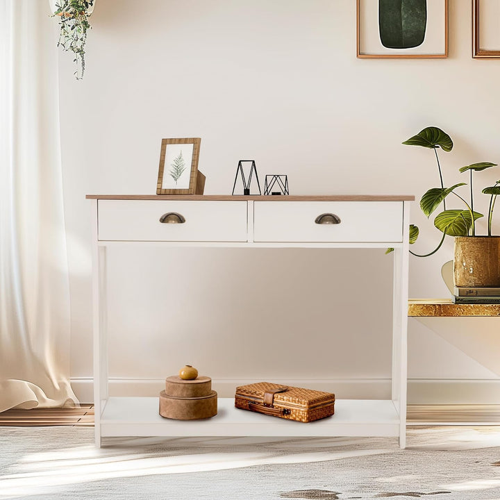 ALPHA HOME Beistelltisch mit Schubladen, Beistelltisch Holz mit Stauraum