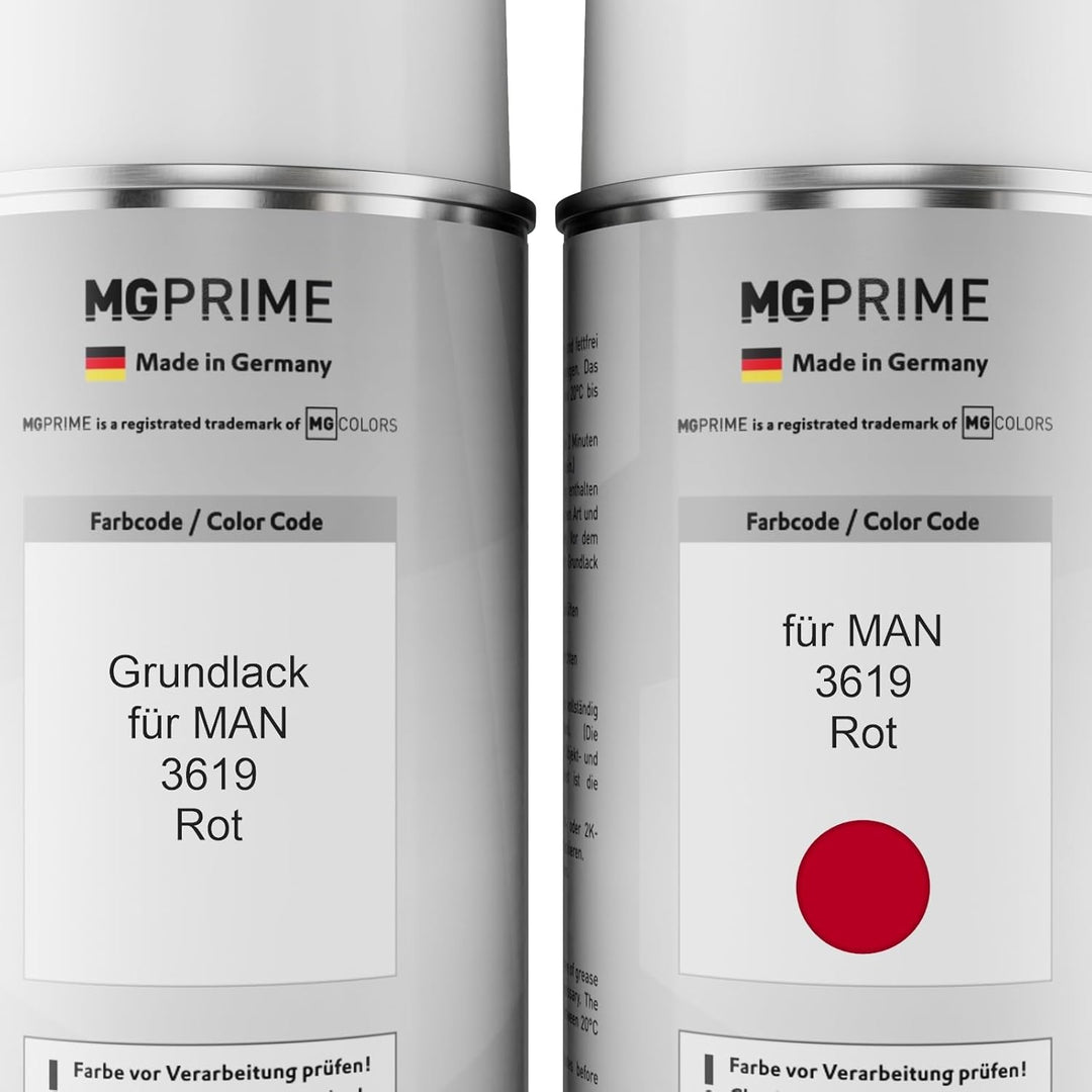 MG PRIME Autolack Sprühdosen Set für MAN 3619 Rot Grundlack Basislack Klarlack Spraydose 400ml