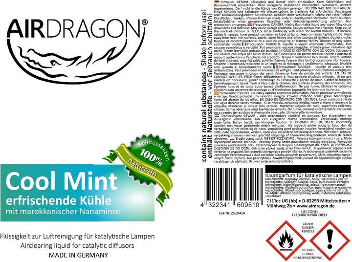AIRDRAGON® COOL MINT • Für jede katalytische Lampe • OHNE künstliche Duftstoffe • 1000ml Premium Nat