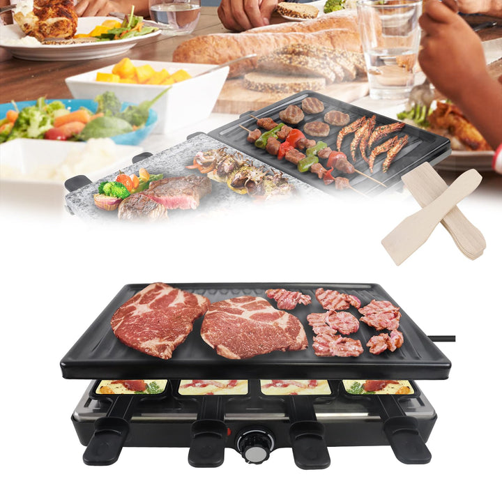 HENGMEI Raclette Grill, Tischgrill Elektrisch, Edelstahl Elektrogrill mit Pfännchen, Antihaftbeschic