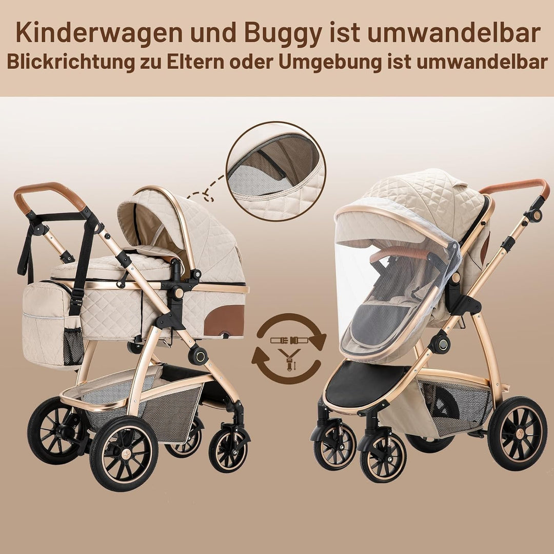 Gcarebb 3 in 1 Kinderwagen Reisesystem, Kinderwagen mit höhenverstellbarem Griff, Reisewagen mit Mos