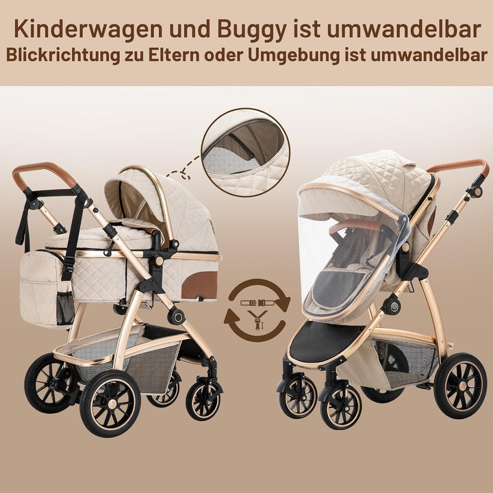 Gcarebb 3 in 1 Kinderwagen Reisesystem, Kinderwagen mit höhenverstellbarem Griff, Reisewagen mit Mos