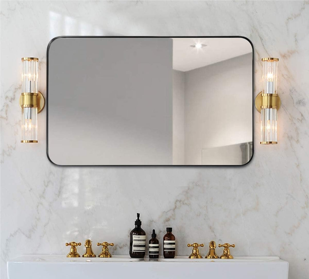 MESIDA Schwarzes, Kariertes, tiefes Set, Metallrahmen, Spiegel, modern, gebürstetes Metall, Wandspie