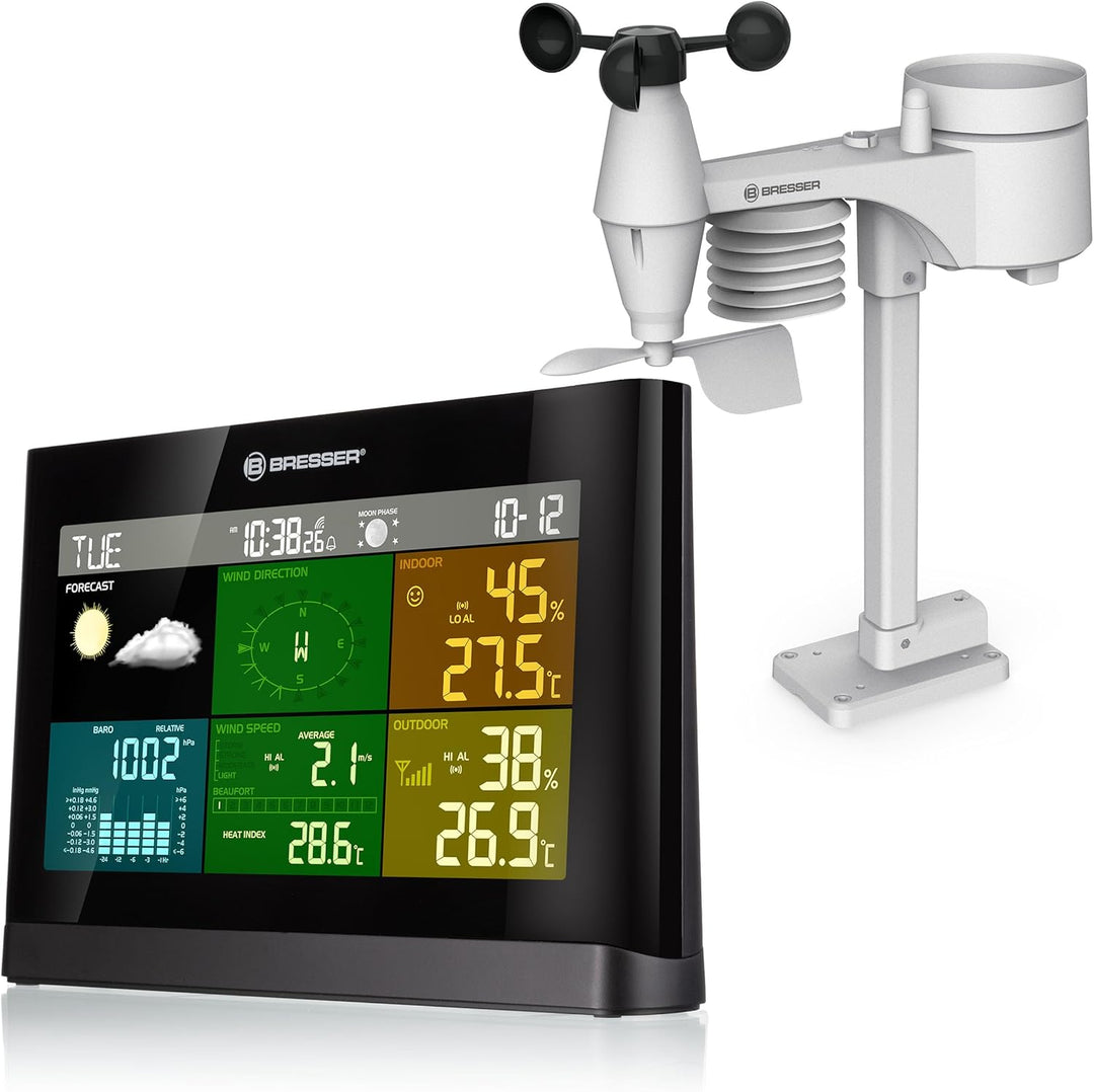 Bresser Wetterstation Funk mit Aussensensor Wetter Center mit 5-in-1 Aussensensor (Temperatur, Luftd