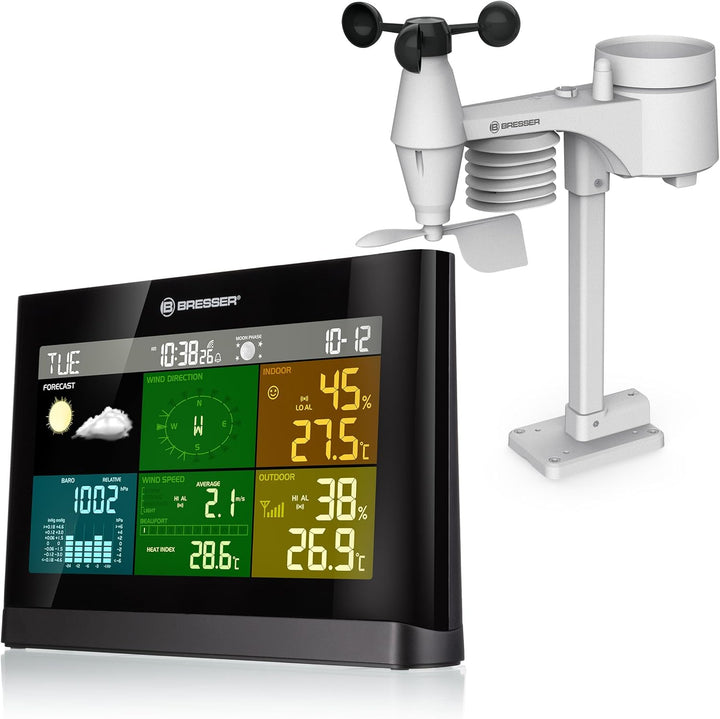 Bresser Wetterstation Funk mit Aussensensor Wetter Center mit 5-in-1 Aussensensor (Temperatur, Luftd
