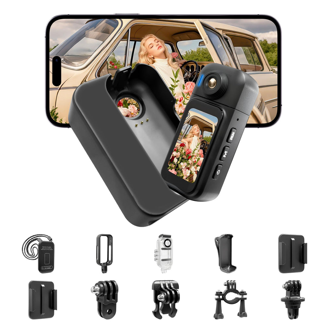 Mini Action Cam 1080P,Body Cam, Wasserdicht 30M,180 Min Akku,Bodycam Körperkamera Mini mit 180° Obje