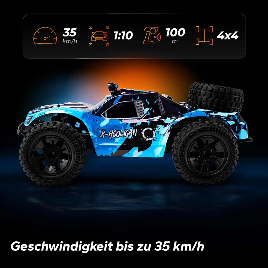 Overmax X-Hooligan Grosses Schnelles Ferngesteuertes Auto, Massstab 1:10, Geschwindigkeit 50 km/h Re