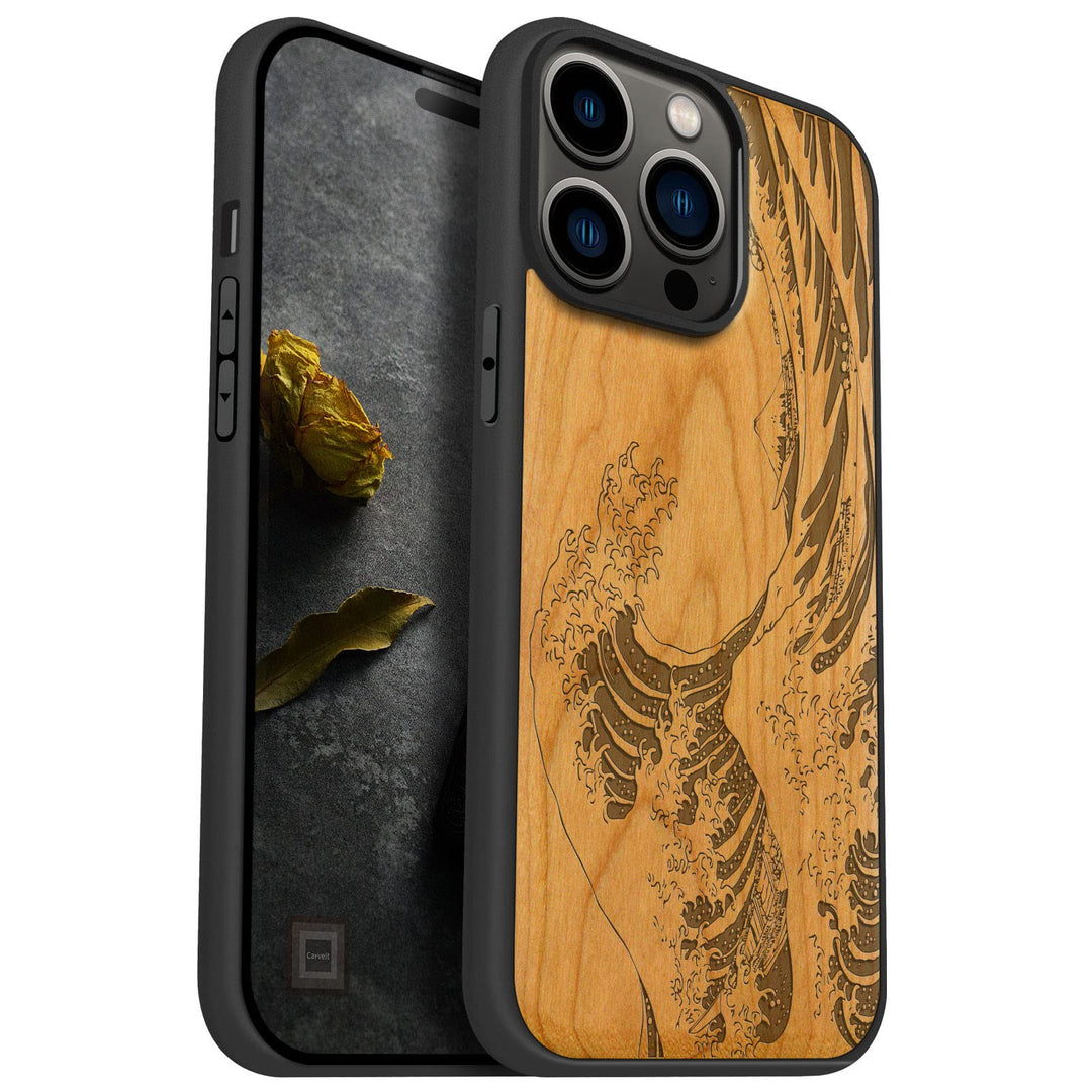 Carveit Handyhülle für iPhone 14 Pro Max Cover Kompatibel mit Magsafe [Holz und TPU Silikon Hybrid h