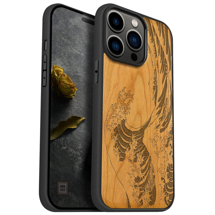 Carveit Handyhülle für iPhone 14 Pro Max Cover Kompatibel mit Magsafe [Holz und TPU Silikon Hybrid h