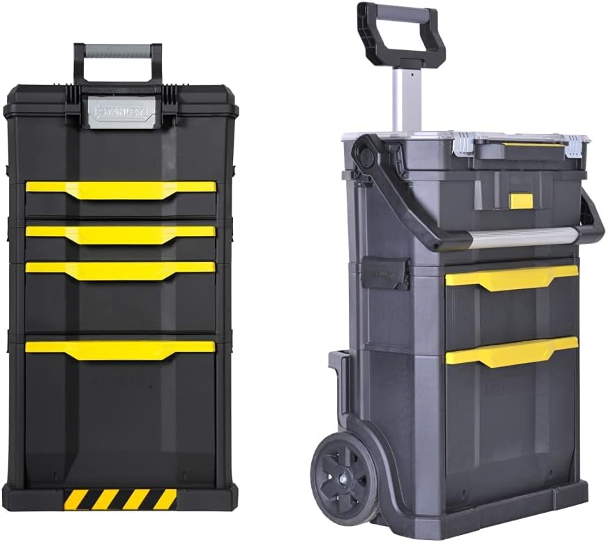 Stanley Rollende Werkstatt aus Metall-Kunststoff 1-79-206 – Werkzeugwagen leer mit 3 modularen Einhe