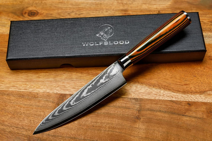 Wolfblood Damastmesser Küchenmesser L (26cm) TÜV geprüfter 62 HRC Damaststahl aus 67 Lagen I Damast-