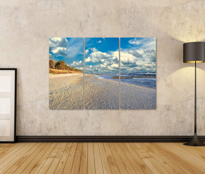 islandburner Bild auf Leinwand Ostsee Bilder Wandbilder Poster Leinwand 130x80cm - 3 Teile, Leinwand
