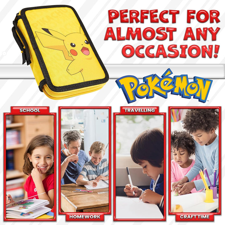 Pokemon Federmäppchen Gross, Gefüllte Federmappe Jungen mit Schreibwaren Set - Pikachu Geschenke für