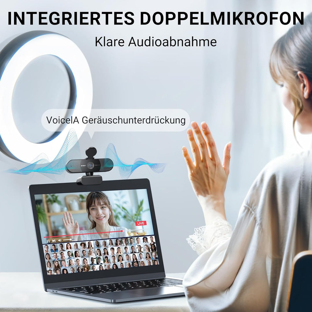 EMEET HD Webcam - C960 AF 1080P Webcam mit Objektivabdeckung & Dual Mikrofon, 360 ° Streaming Kamera
