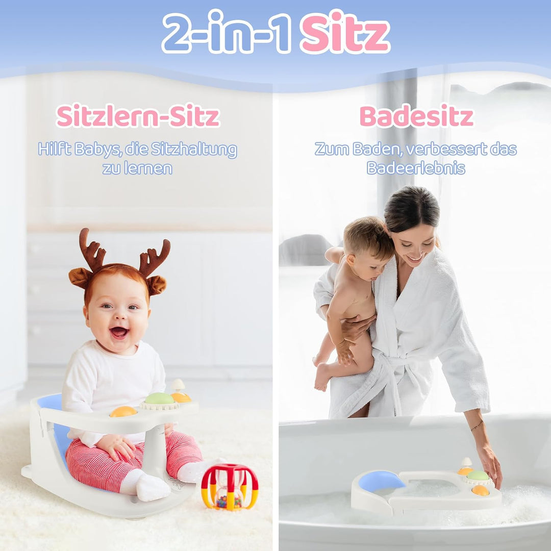 Baby Badesitz ab 6 Monate, Badewannensitz mit 4-starken Saugnäpfen, Rutschfester Badesitz Baby mit S