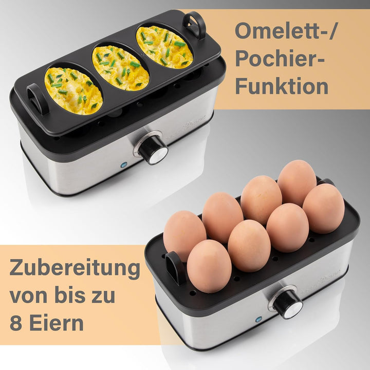 ProfiCook® Eierkocher für bis zu 8 Eier | Egg Cooker mit Omelett-/Pochier-Funktion | Egg Boiler mit