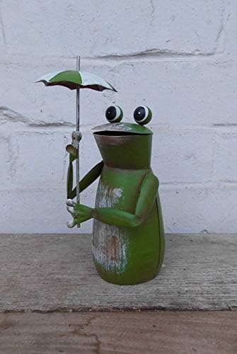 Deko-Impression Zaunfigur Zaunhocker Gartendeko witziger frecher Frosch m. Schirm 16cm
