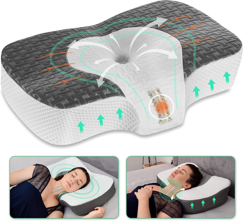 Elviros Orthopädisches Kissen aus Memory Foam, Kopfkissen Nackenschmerzen, Schlafkissen, Ergonomisch