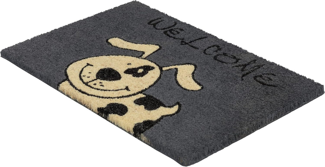 Fussmatte Kokos Hund – Türmatte 40x60 cm – antibakterielle Eingangsmatte – Kokosmatte mit Vinylrücke