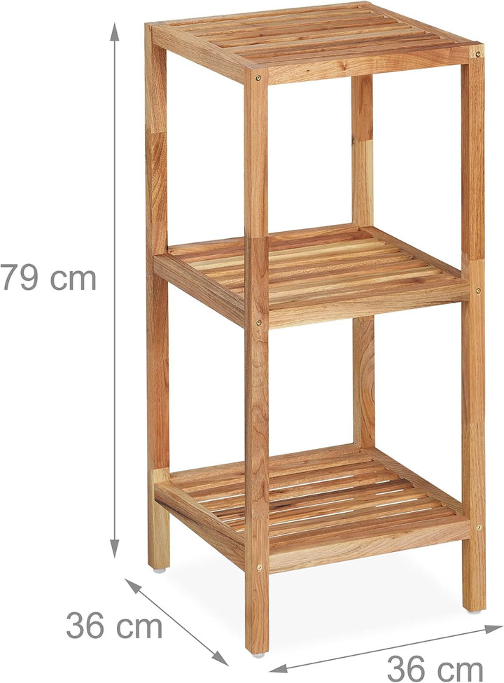 Relaxdays Badregal Walnuss, HBT: 79 x 36 x 36 cm, 3 Ablagen, quadratisch, Standregal Küche, Badezimm