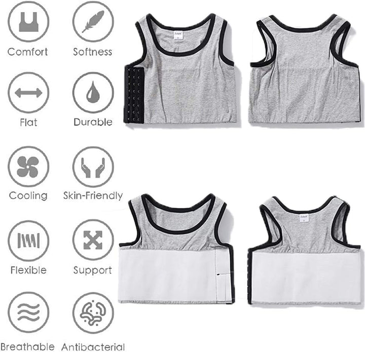 XUJI Brust binder Atmungsaktiv Baumwolle mit Gummiband für Transgender FTM Grau XL, Grau XL