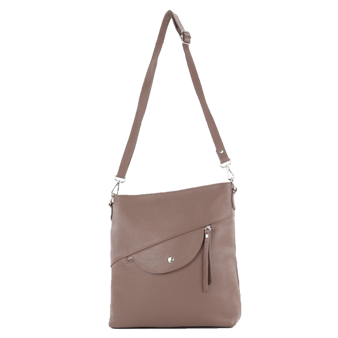 modamoda de - T223 - ital. Umhängetasche Schultertasche Medium aus Leder Terrabraun, Terrabraun