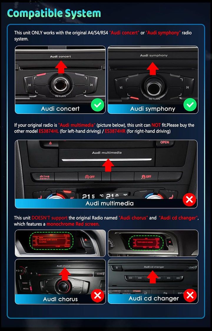 Erisin 8,8 Zoll 4GB RAM 64GB ROM Android 14 Autoradio Bluetooth GPS Navigation für Audi A4 2009-2012