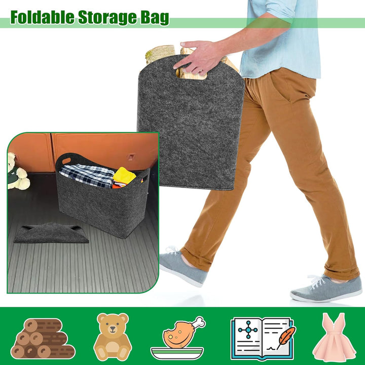 2 Stück Filz Holzkörbe Tragbare Kaminholztasche mit Griff Faltbare Kaminholzkörbe Innen & Aussen 60L