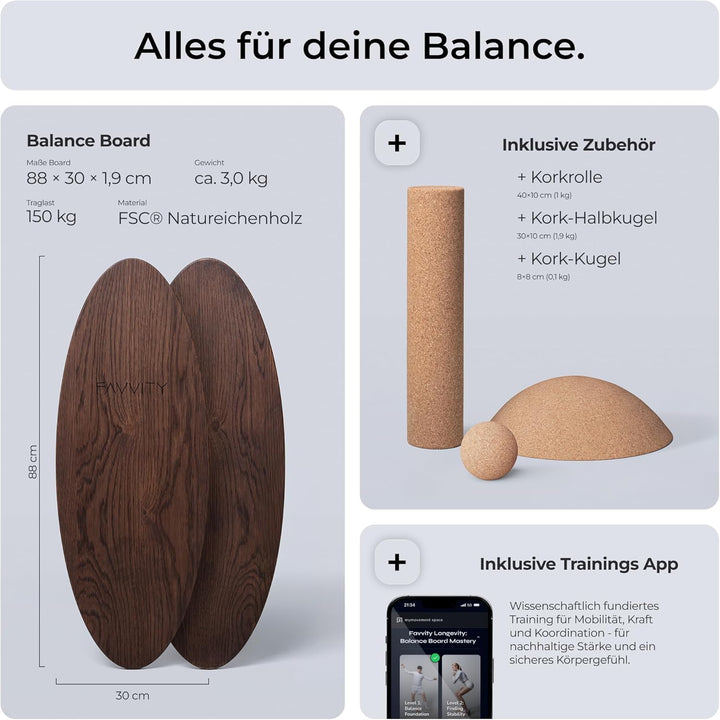 Balance Board aus Eichenholz [Handgefertigt in Deutschland] FSC-zertifizierter Gleichgewichtstrainer