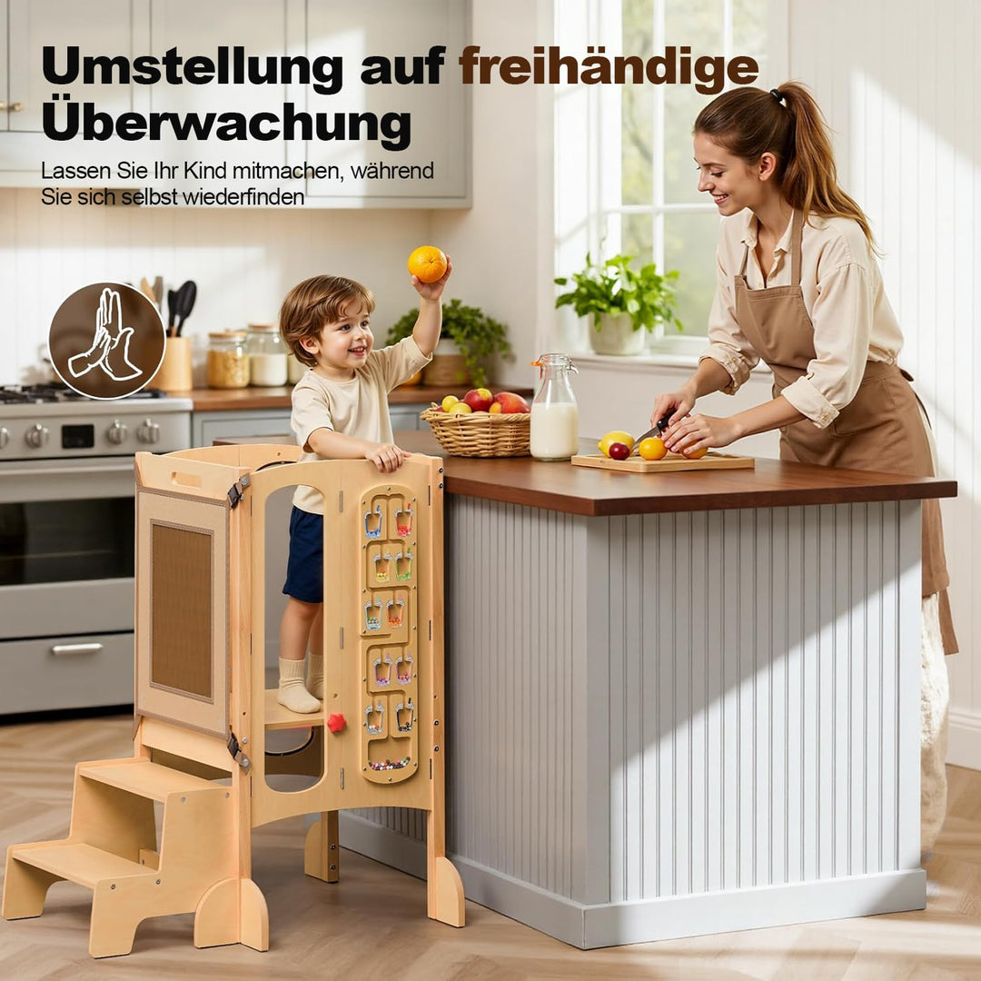 Lernturm ab 1 jahr, 5 in 1 Multifunktional Lernturm für Kinder, Montessori Learning Tower mit Tafel,