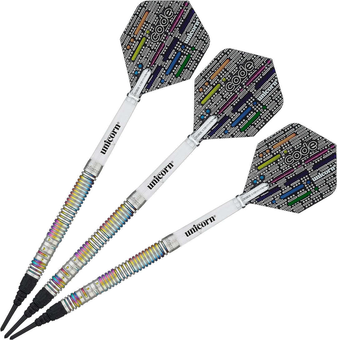 Unicorn Dartpfeile mit weicher Spitze – DNA Professional Spieler Name Morsecode Design – 80% oder 90