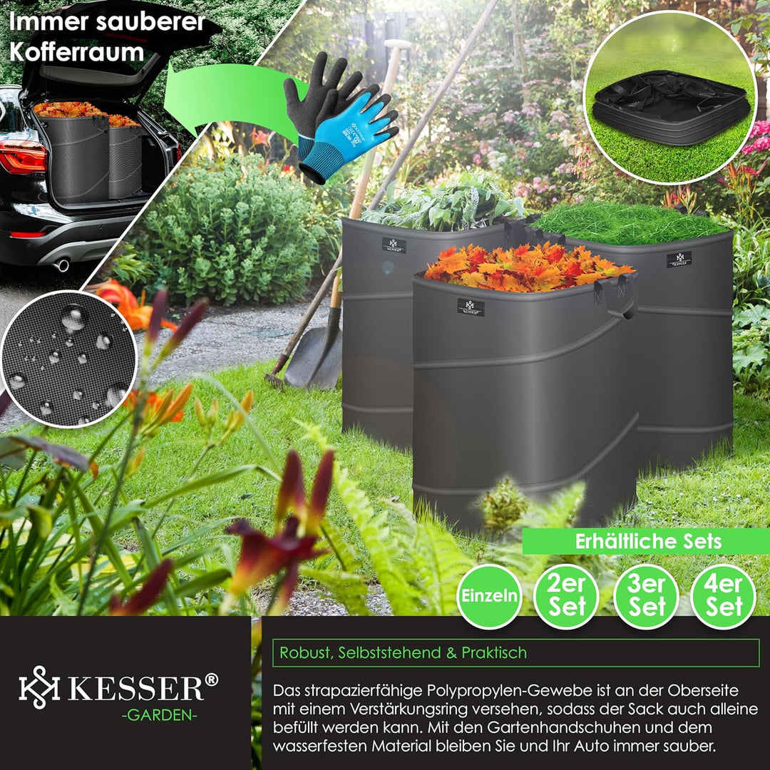KESSER® Pop-Up-Gartensack 4x 219L Set Laubsack Gartenabfallsack inkl. Handschuhe | Selbststehend mit