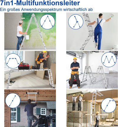 Cecaylie 4x4 Mehrzweckleiter 470cm 7 in 1 Alu Leiter Vielzweckleiter Klappleiter Haushaltsleiter Arb