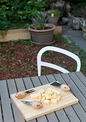 Kikkerland CHS08 Messerset, Edelstahl, Holz, 15.5 x 15.5 x 5 cm Käsemesser-Set, Käsemesser-Set
