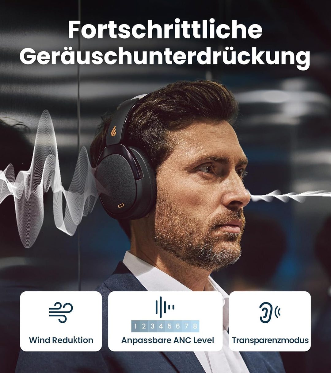 Edifier WH950NB Hybrid Active Noise Cancelling Kopfhörer -LDAC Codec mit Hi-Res Audio und Custom EQ
