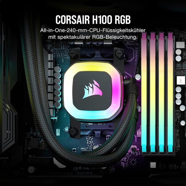 CORSAIR H100 RGB-Flüssig-CPU-Kühler - 240mm AIO - SP120 RGB Elite Lüfter - Passend Für Intel LGA 120