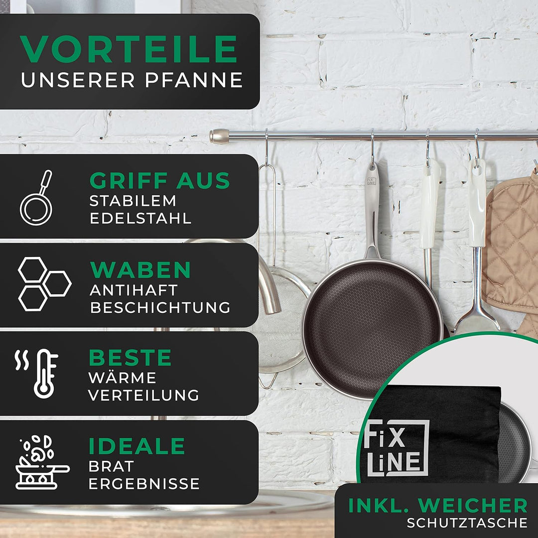 FIXLINE® Premium Bratpfannen Set Ø24 & 20cm - alle Herdarten inkl. Induktion - Kratzfeste Antihaftbe
