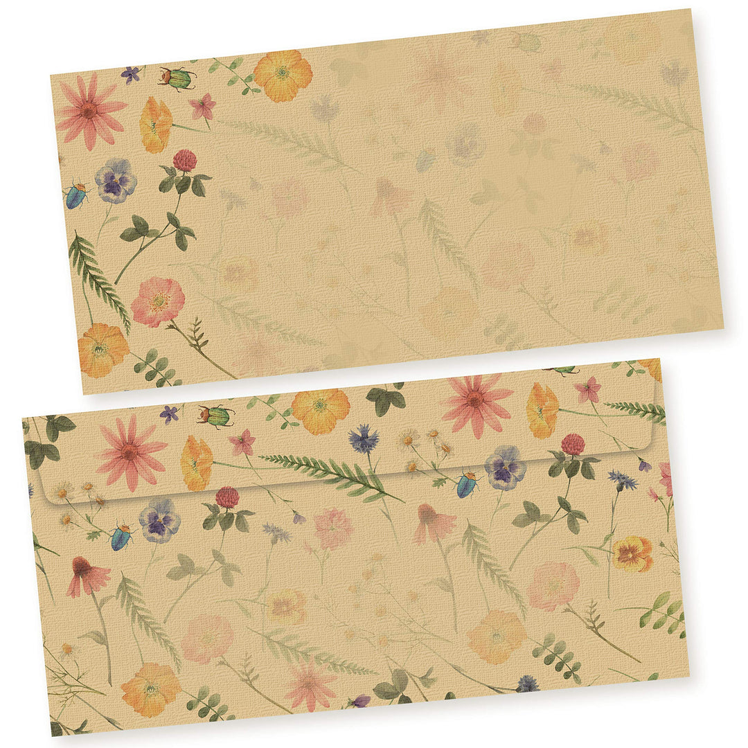 Flora-Natura Briefumschläge Vintage Blumen Floral 250 Stück DIN lang Umschläge selbstklebend ohne Fe