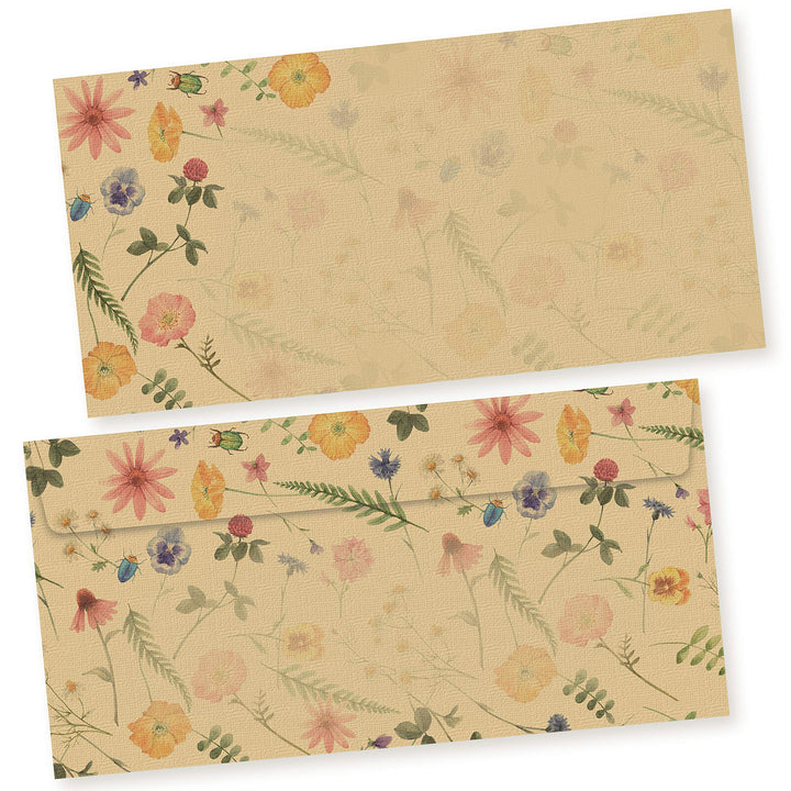 Flora-Natura Briefumschläge Vintage Blumen Floral 250 Stück DIN lang Umschläge selbstklebend ohne Fe