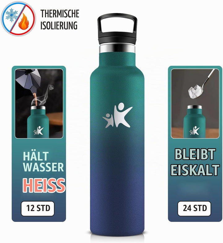 KollyKolla Thermosflasche 750ml, Trinkflasche mit Strohhalm, BPA-Frei, Kohlensäure Geeignet, Auslauf