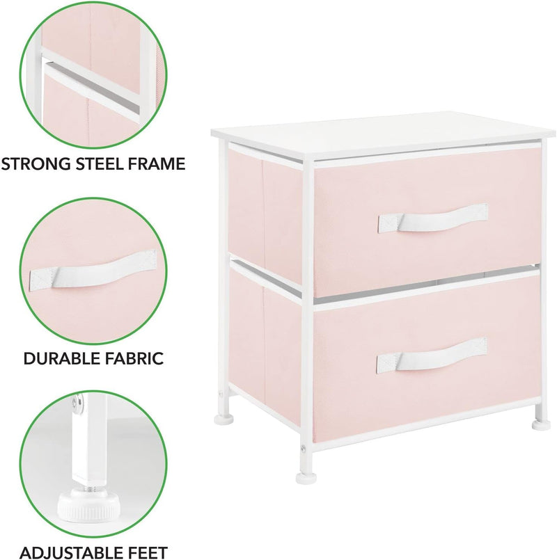 mDesign Nachttisch mit 2 Schubladen – Schrank Organizer aus Stoff, Metall und MDF – dekoratives Aufb