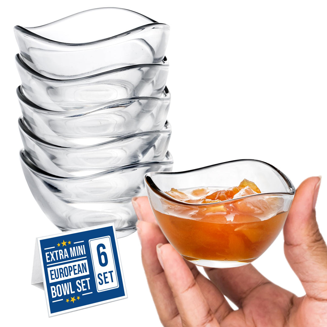 CRYSTALIA Mini Glas Dipschale 6'er Set, 66ml, 100% BLEI FREI Kleine Marmeladenschale, Servierschalen