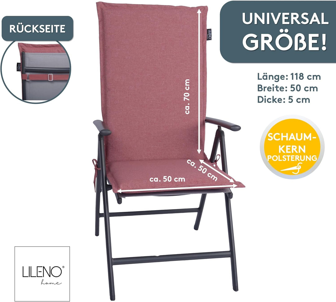 LILENO HOME Gartenstuhl Auflagen als [1er Set - Hochlehner] in Rot - Bequeme Liegen als Sitzauflagen