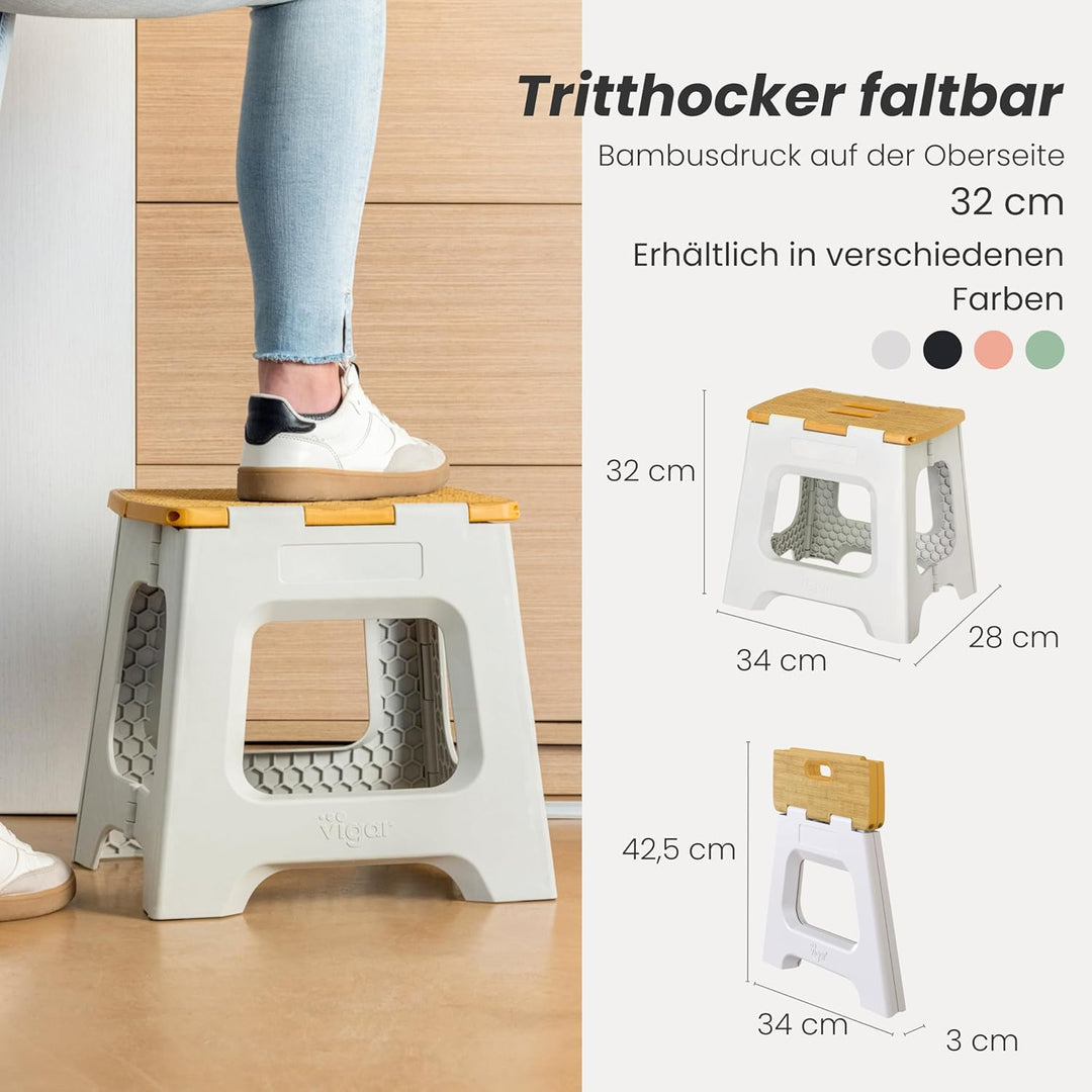 Vigar Kompakte Tritthocker Klappbar für Erwachsene, 32 cm, Klapphocker Faltbar 150 kg rutschfest, Le