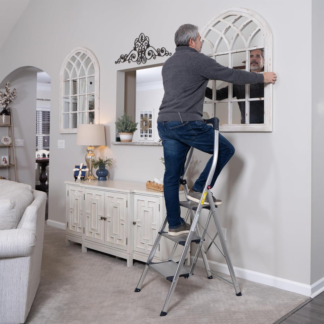 Hailo LivingStep Comfort, Alu-Klapptritt, 3 Stufen, hoher Sicherheitshaltebügel, Füsse mit Soft-Grip