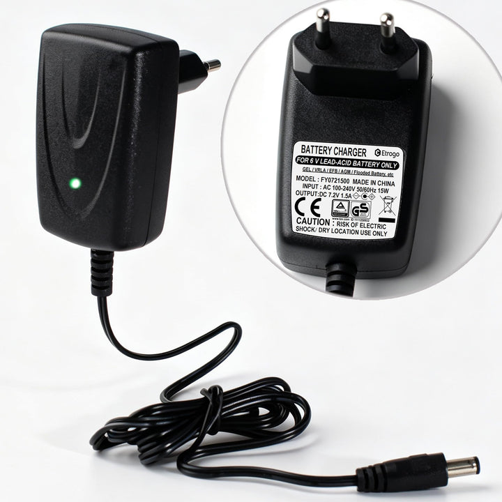 Etrogo 6V 1.2A Blei-Säure-Batterieladegerät (Ausgang 55 * 21mm) | Lebensdauer ≥30000h für 6V Bleibat