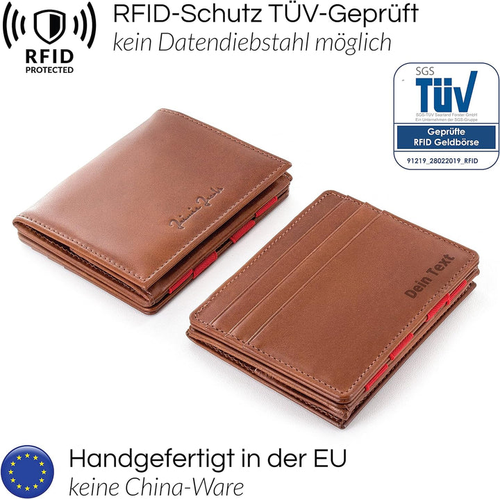 Jaimie Jacobs Flap Boy AirTag-Edition mit Gravur Magic Wallet Echtleder (Dunkelbraun mit Rot), Dunke