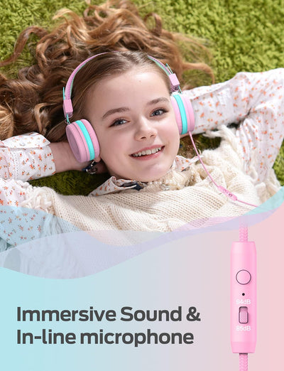 iClever Kinder Kopfhörer 2 Pack, Kabelgebundene Kopfhörer für Kinder mit MIC, Lautstärkeregelung ein