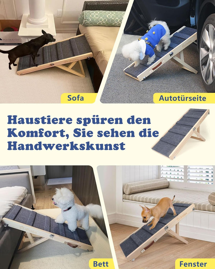 Hunderampe für Bett & Sofa – Gelenkschonend, Anti-Rutsch, Klappbar, Verstellbar, Tragbar, Für Hunde
