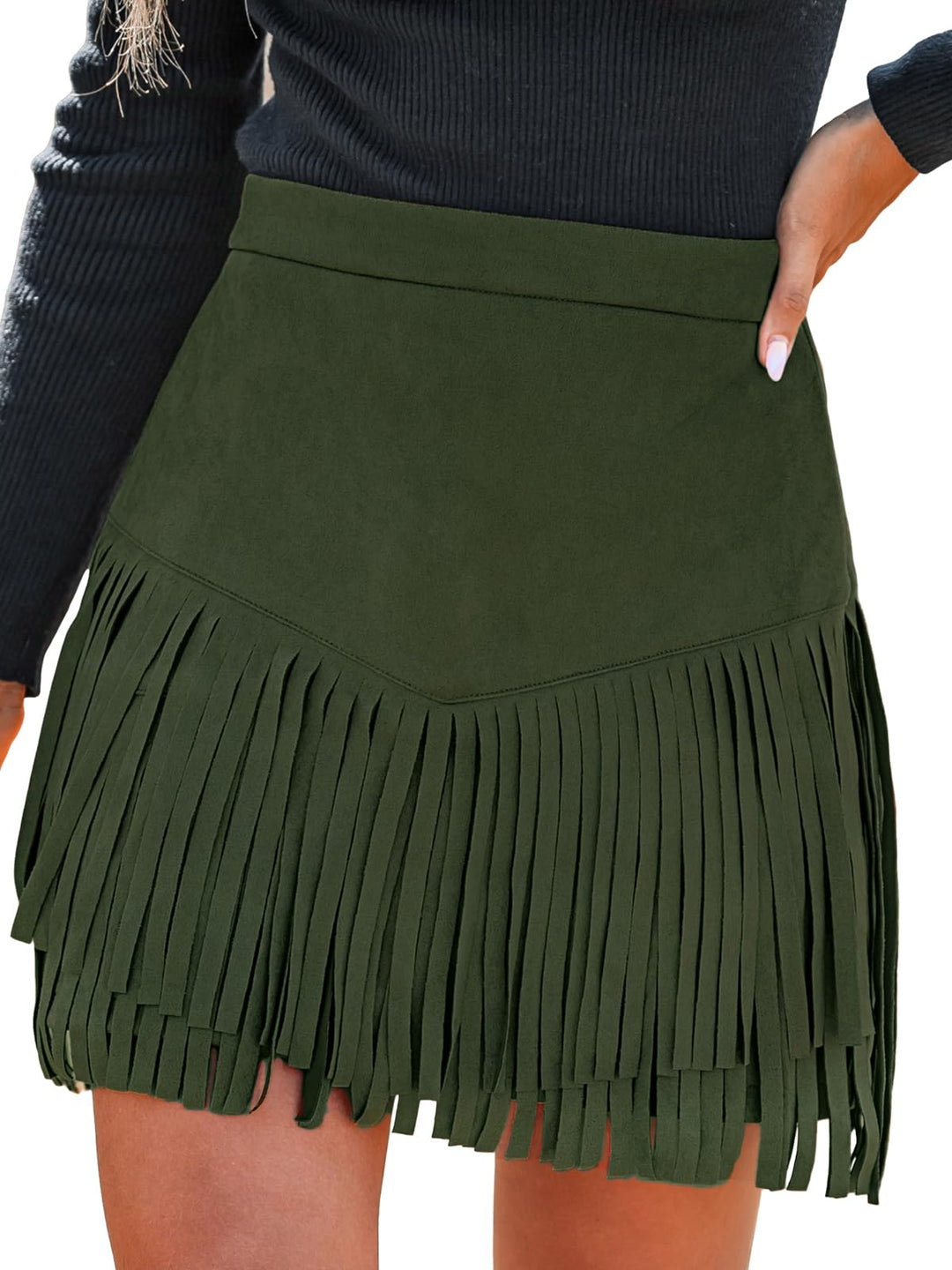CUPSHE Damen Rock Herbst Winter Fransen Wildleder Rock, High Waist Western Outfit Minirock Mini Skir
